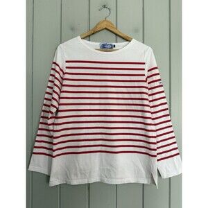 Women's Breton Shirt Co. Top L Large White Red Stripe Boat Neck Long Sleeves